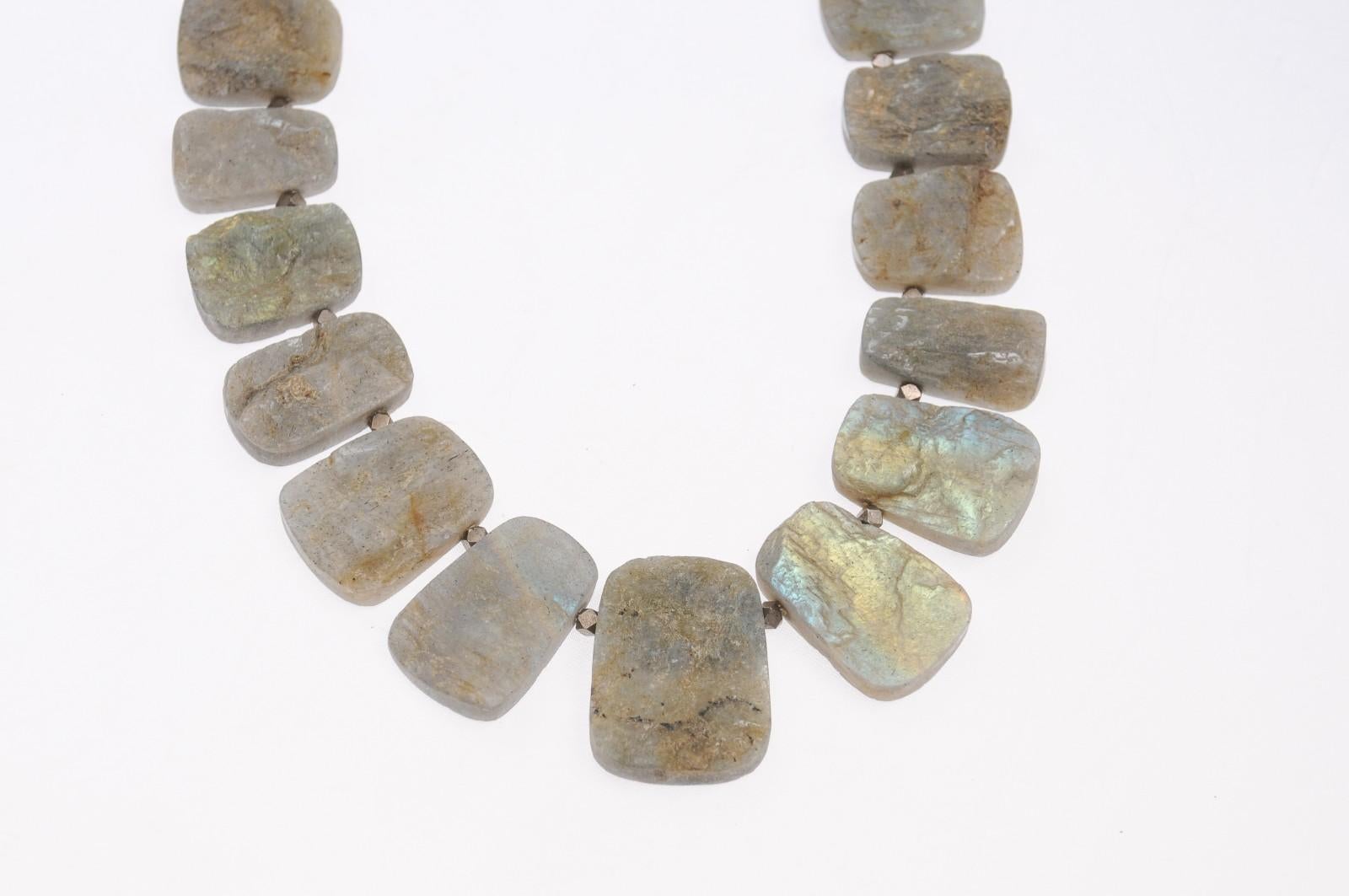 Artisan Spectacular Raw Labradorite Beaded Necklace For Sale