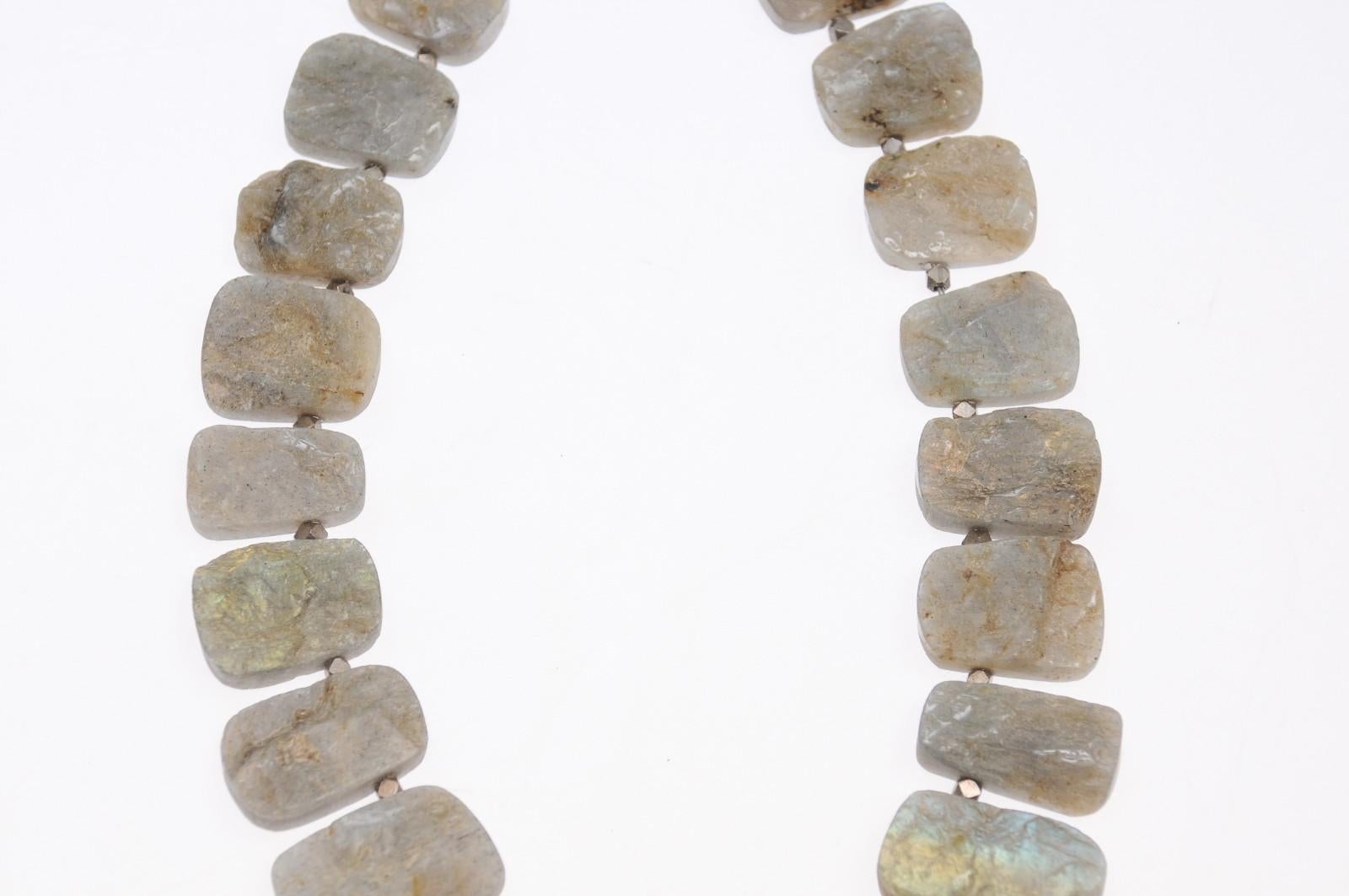 Emerald Cut Spectacular Raw Labradorite Beaded Necklace For Sale
