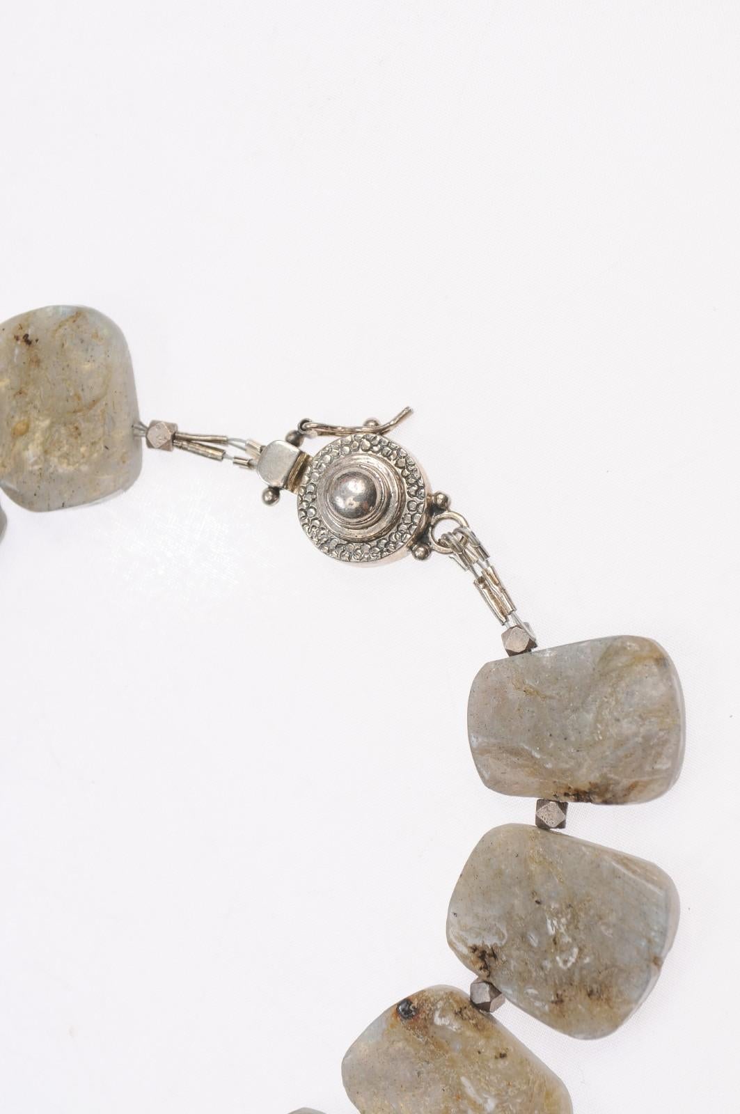 Women's or Men's Spectacular Raw Labradorite Beaded Necklace For Sale