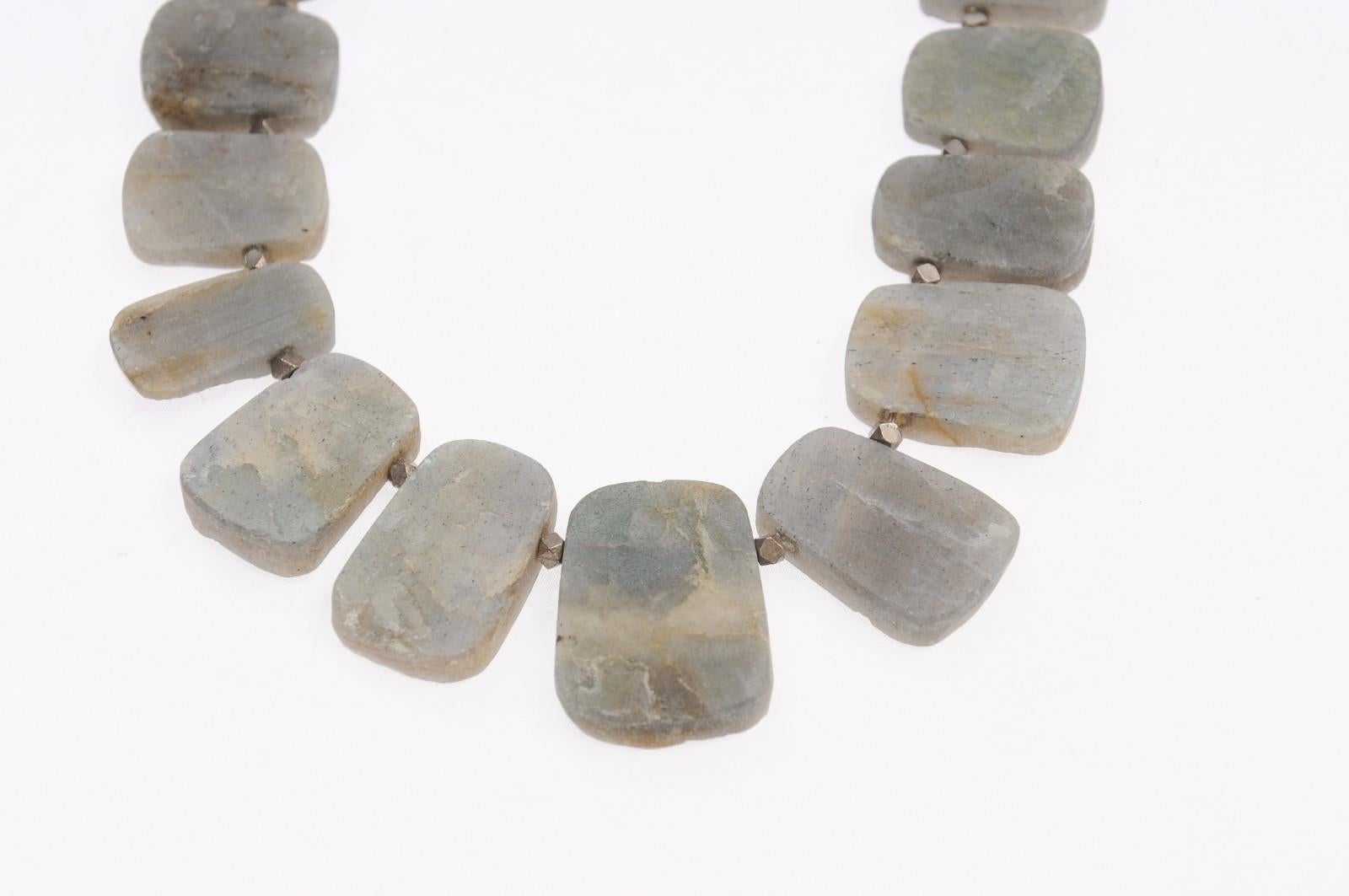 Spectacular Raw Labradorite Beaded Necklace For Sale 3