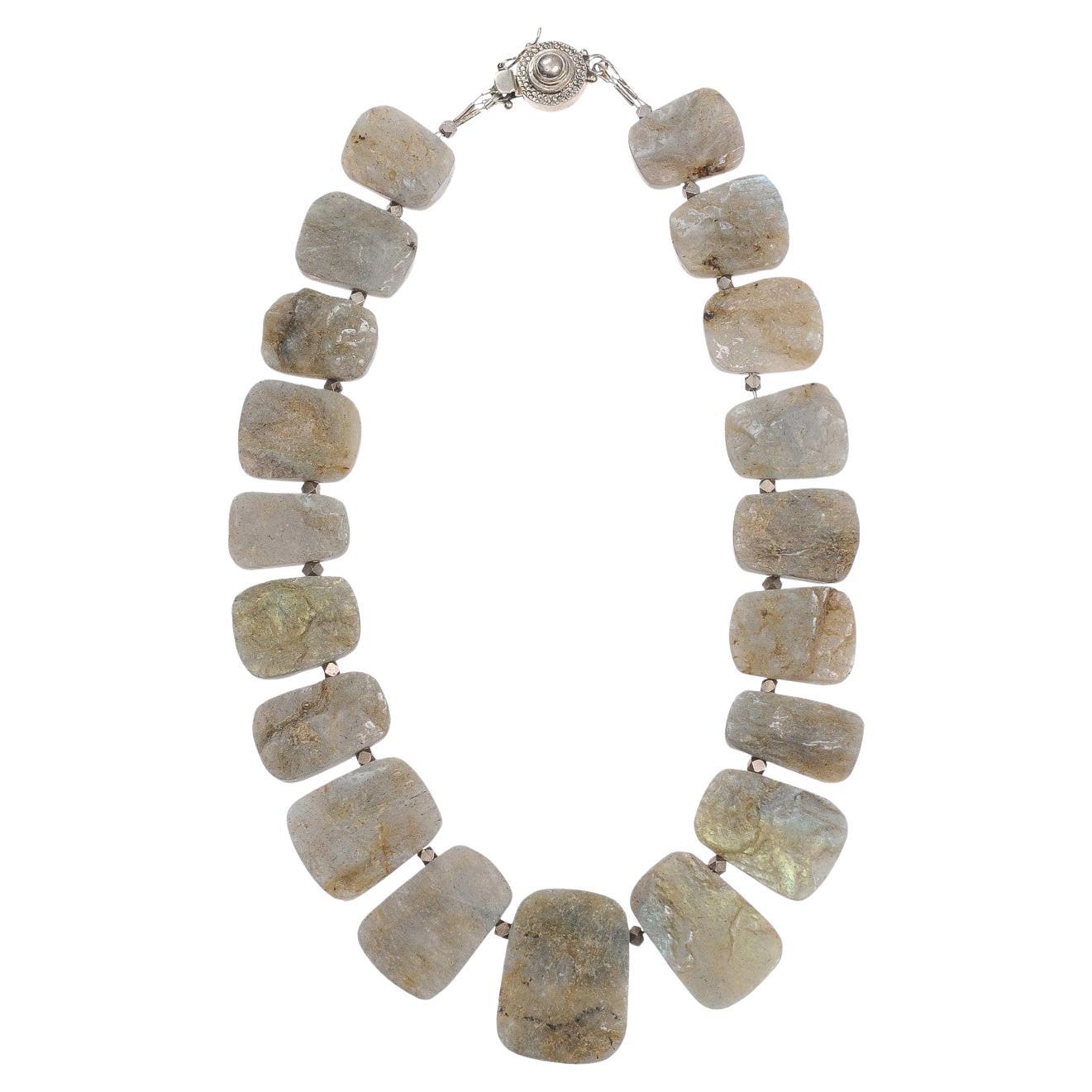 Spectacular Raw Labradorite Beaded Necklace For Sale