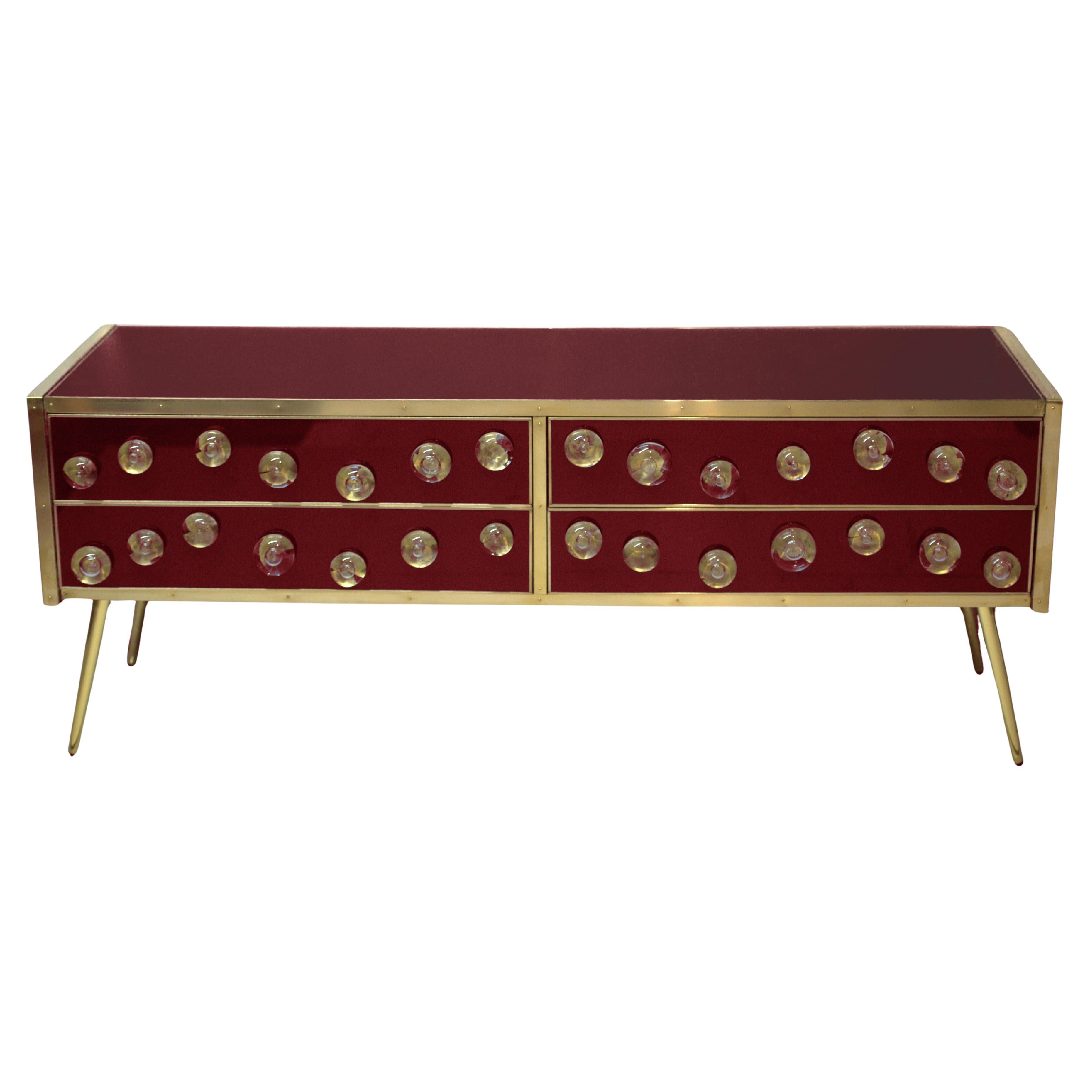 Spectacular Red Murano Glass Sideboard with 28 Jewels - Made in Italy Available