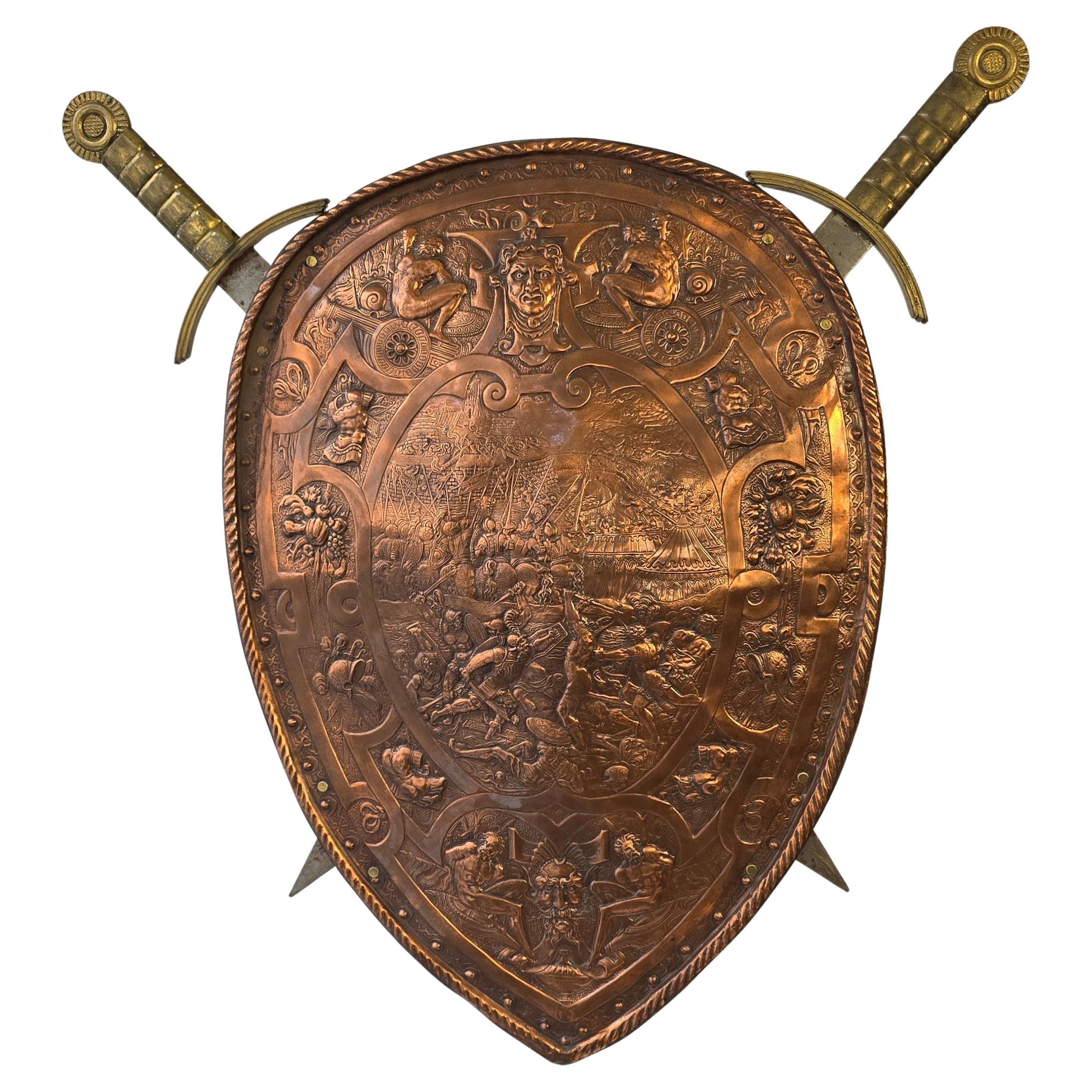 Spectaculaire Replica des armoiries du roi Henri II avec deux épées