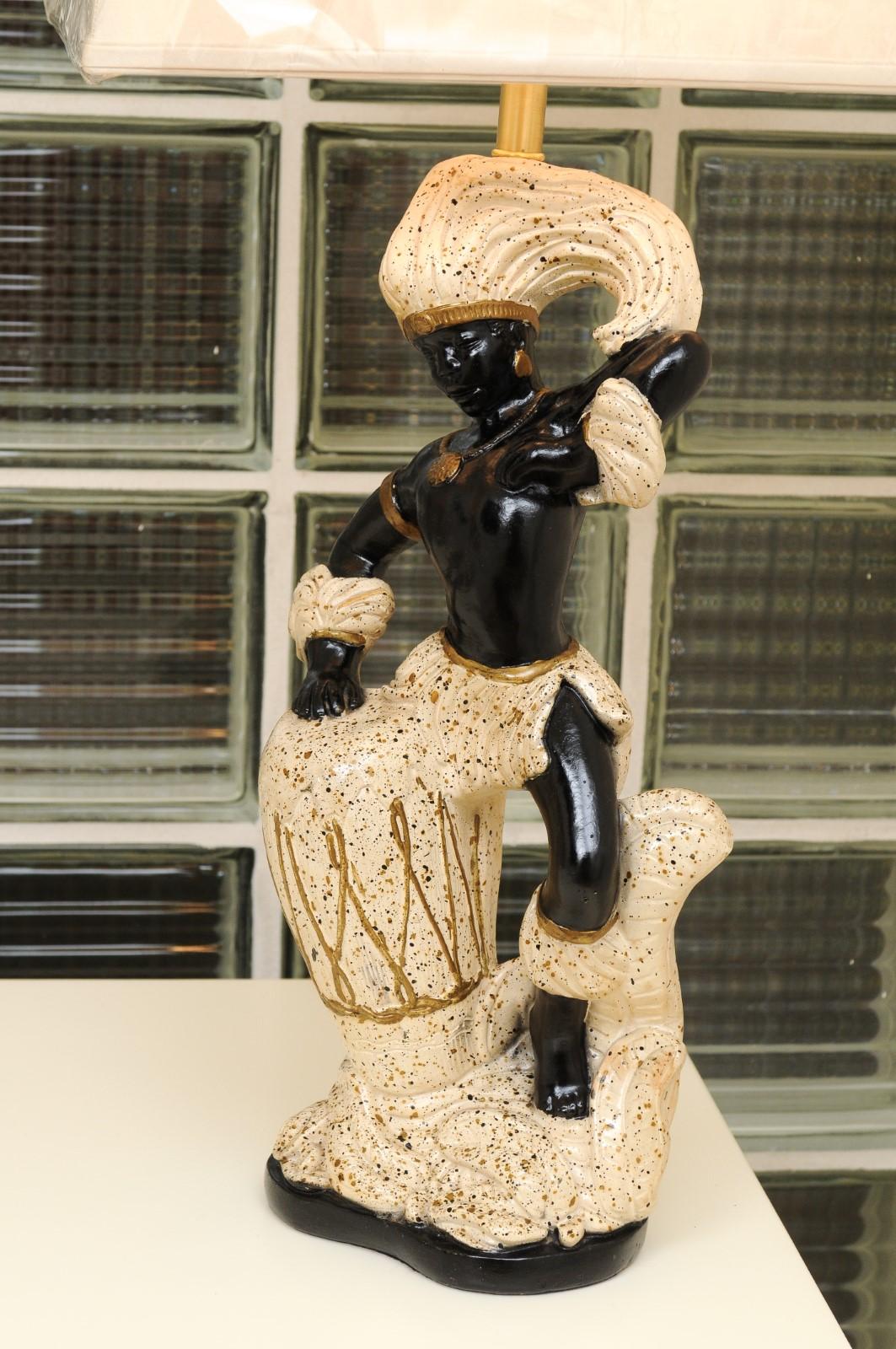 Mid-20th Century Spectacular Restored Pair of Handmade Plaster Art Deco Dancer Lamps, circa 1940 For Sale