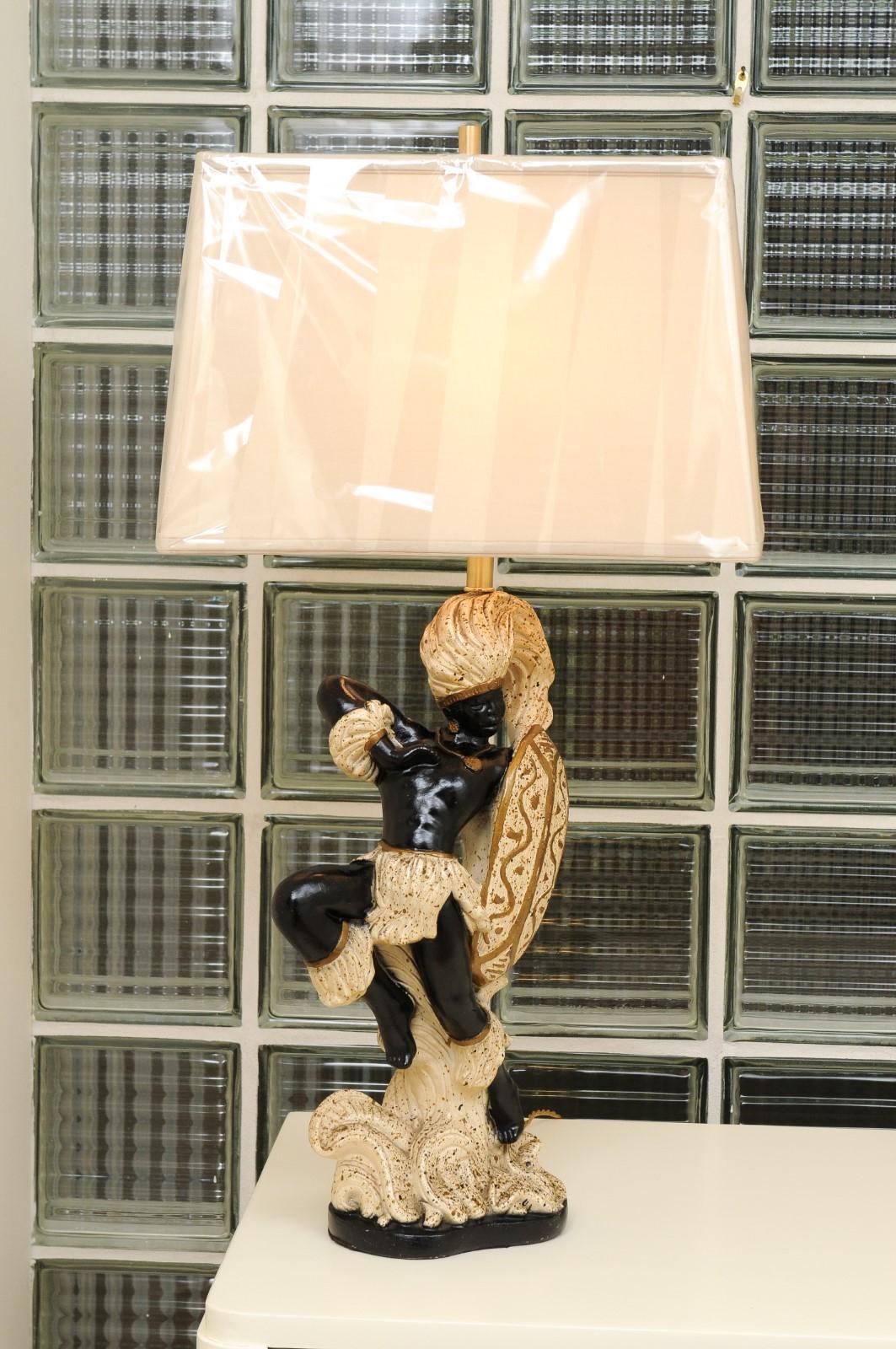 Spectacular Restored Pair of Handmade Plaster Art Deco Dancer Lamps, circa 1940 For Sale 1