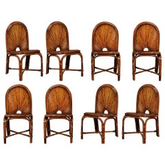 Spectacular Restored Set of 10 Rising Sun Style Bamboo Chairs, circa 1975