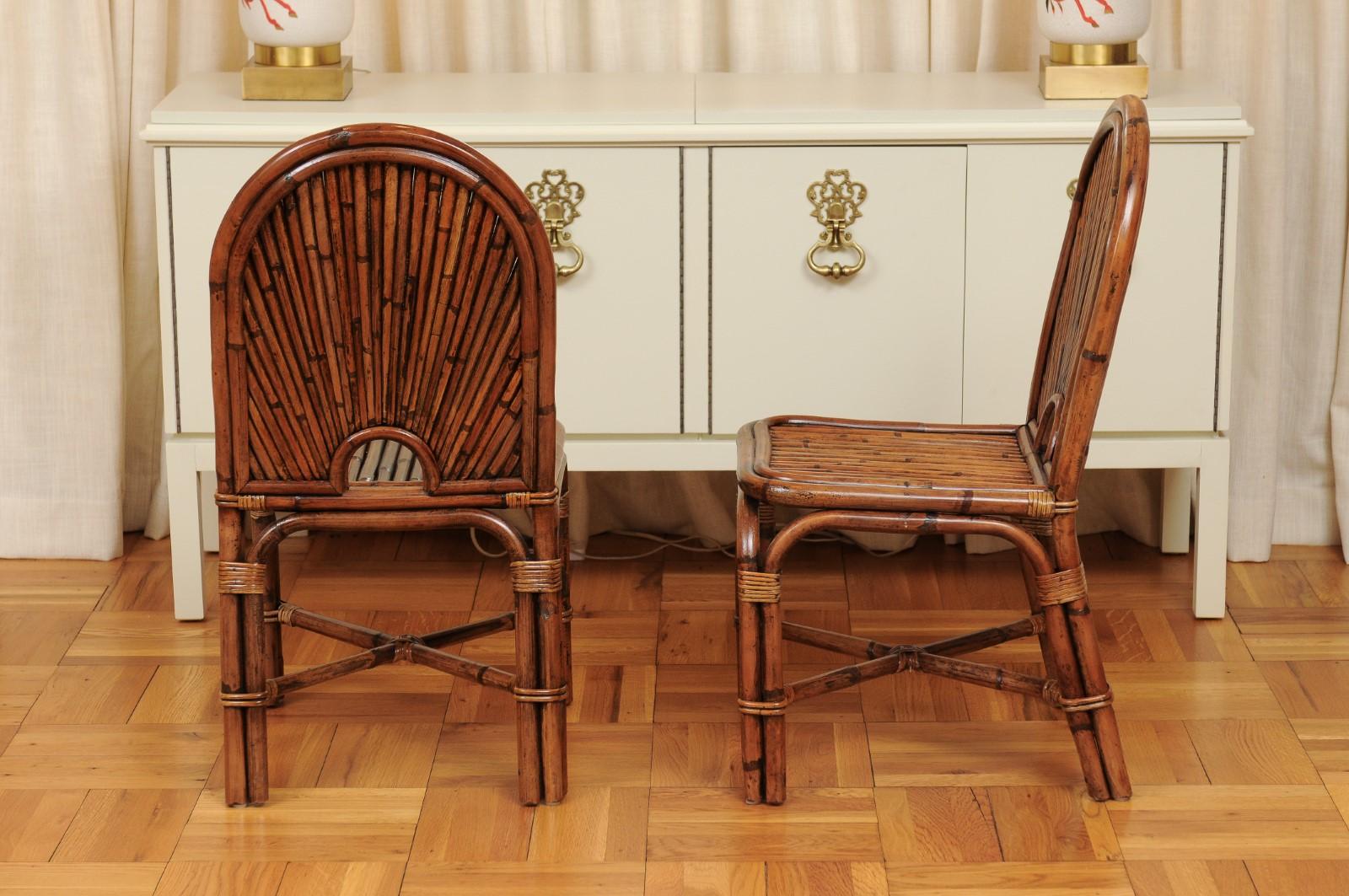 Spectacular Restored Set of 12 Rattan and Bamboo Dining Chairs, circa 1975 5