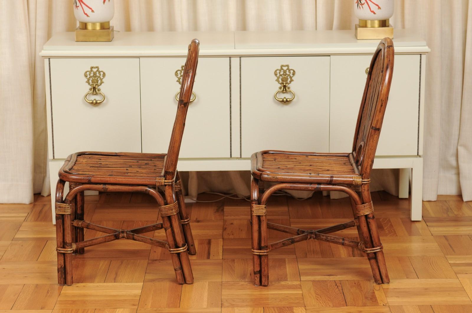Spectacular Restored Set of 12 Rattan and Bamboo Dining Chairs, circa 1975 6