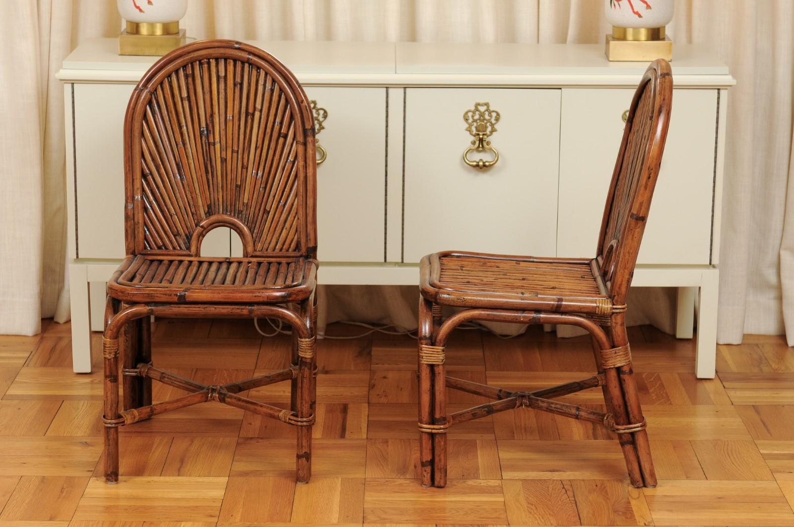 Spectacular Restored Set of 12 Rattan and Bamboo Dining Chairs, circa 1975 7