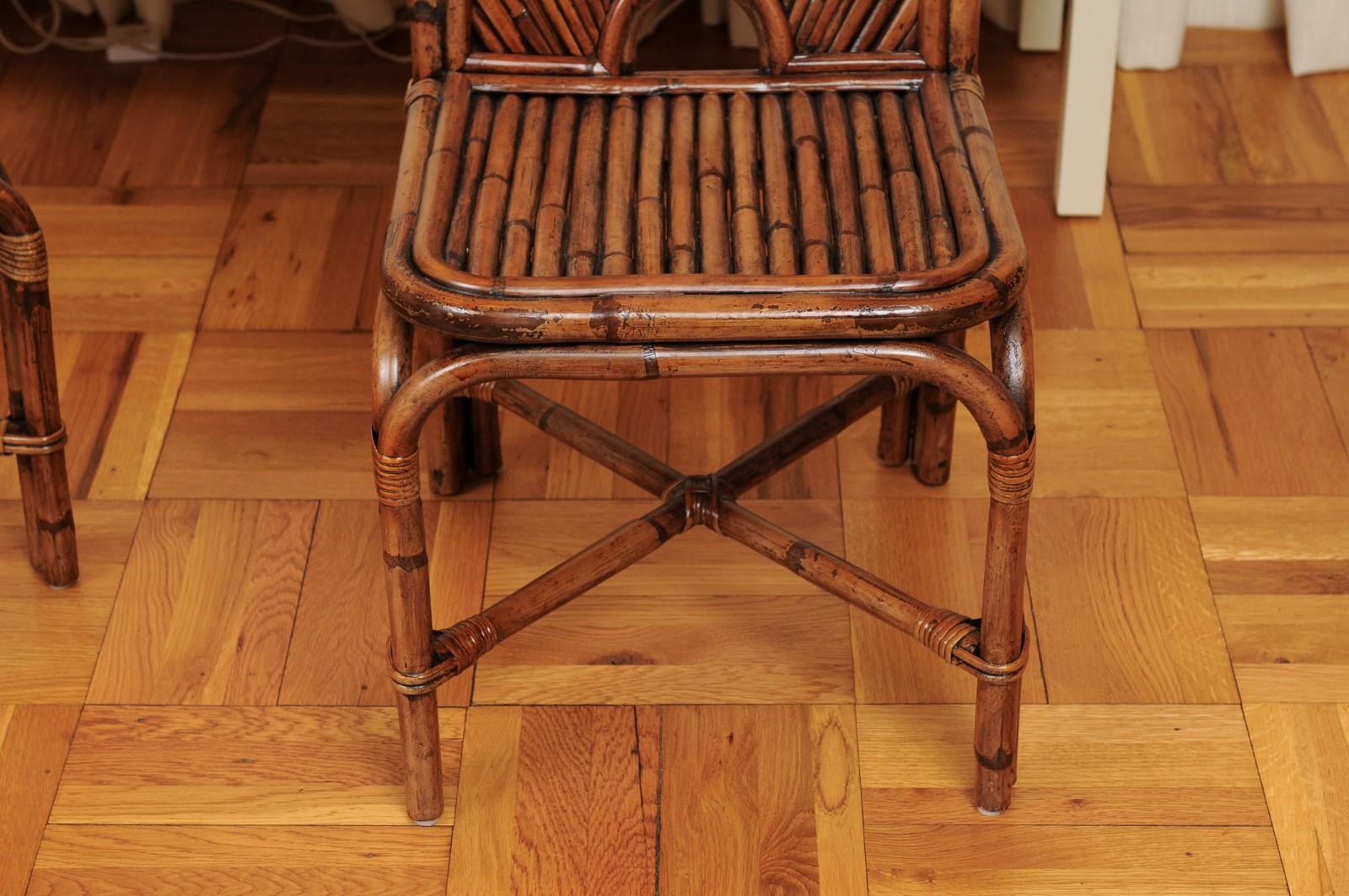 Spectacular Restored Set of 12 Rattan and Bamboo Dining Chairs, circa 1975 9