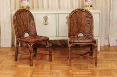Spectacular Restored Set of 12 Rattan and Bamboo Dining Chairs, circa 1975