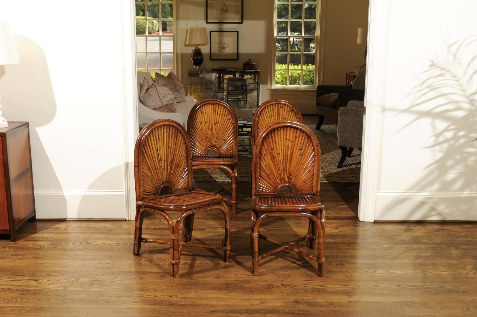 These magnificent dining chairs are shipped as professionally photographed and described in the listing narrative: Meticulously professionally restored and installation ready. Expert custom upholstery service is available.

An incredible restored