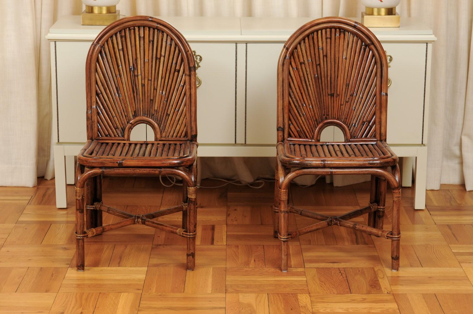 Late 20th Century Spectacular Restored Set of 12 Rattan and Bamboo Dining Chairs, circa 1975