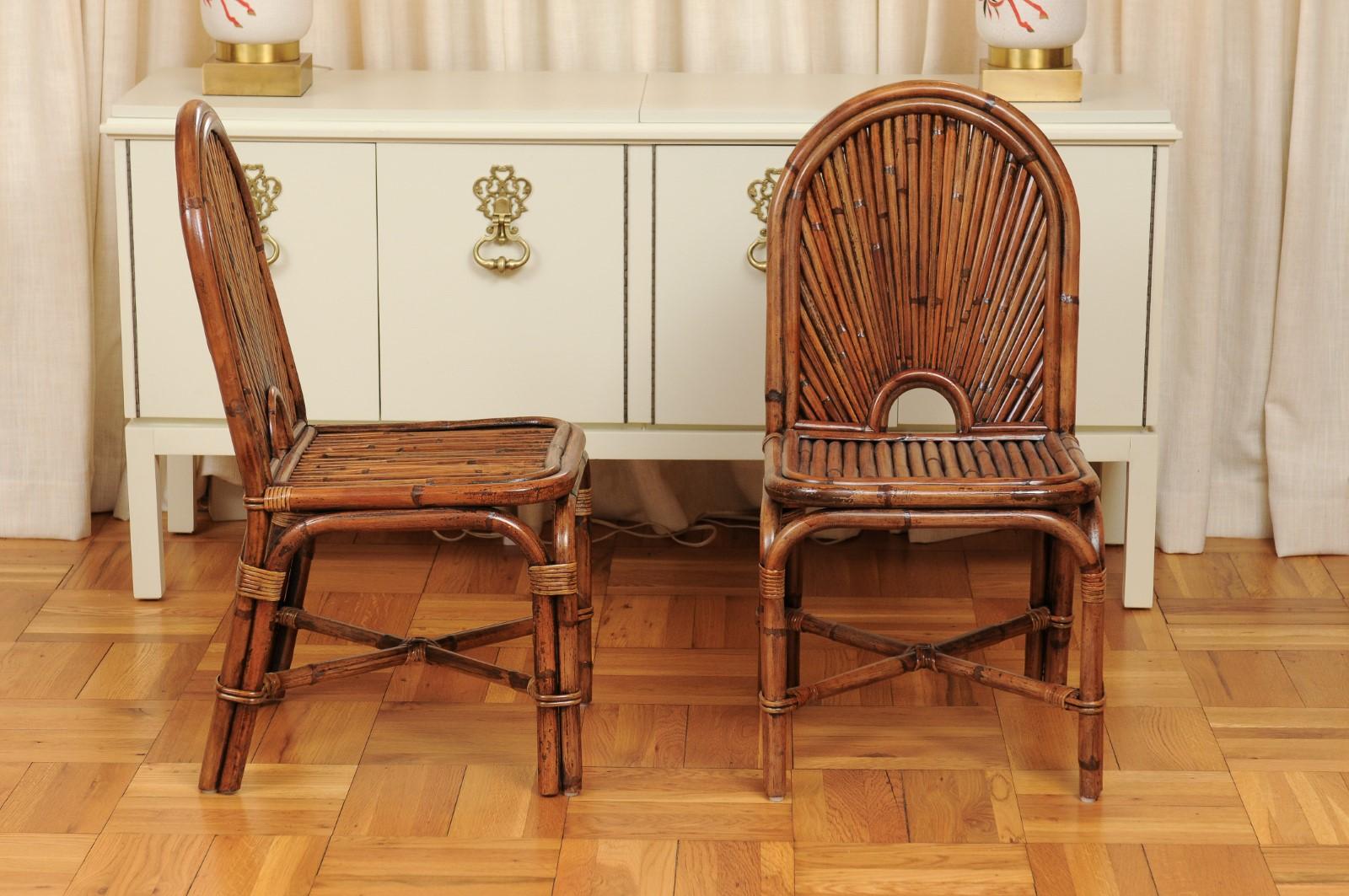 Spectacular Restored Set of 12 Rattan and Bamboo Dining Chairs, circa 1975 1