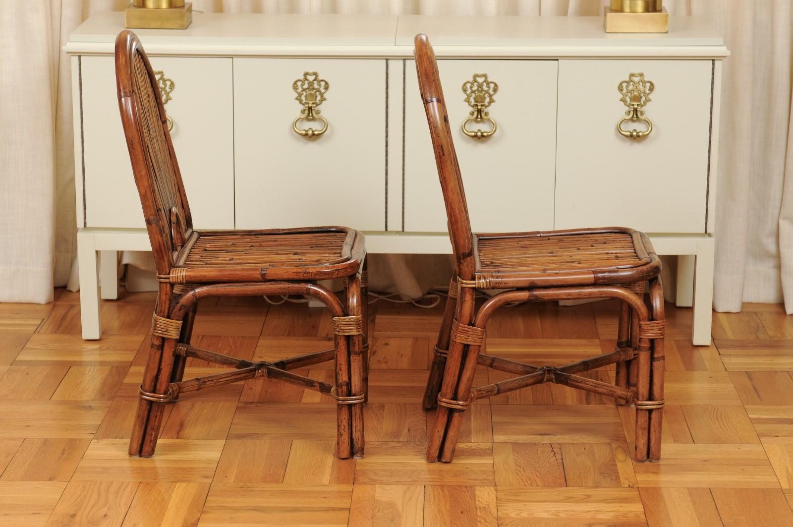 Spectacular Restored Set of 12 Rattan and Bamboo Dining Chairs, circa 1975 2