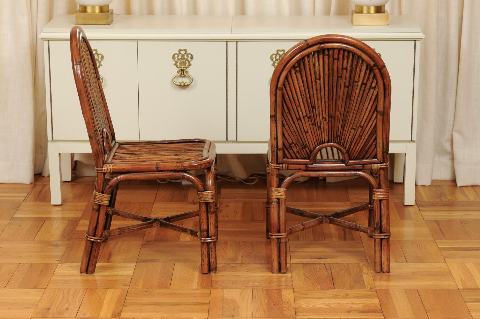 Spectacular Restored Set of 12 Rattan and Bamboo Dining Chairs, circa 1975 3