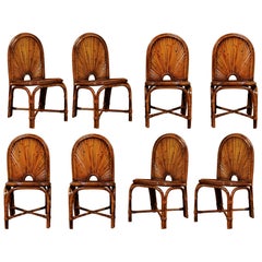 Spectacular Restored Set of 12 Rattan and Bamboo Dining Chairs, circa 1975