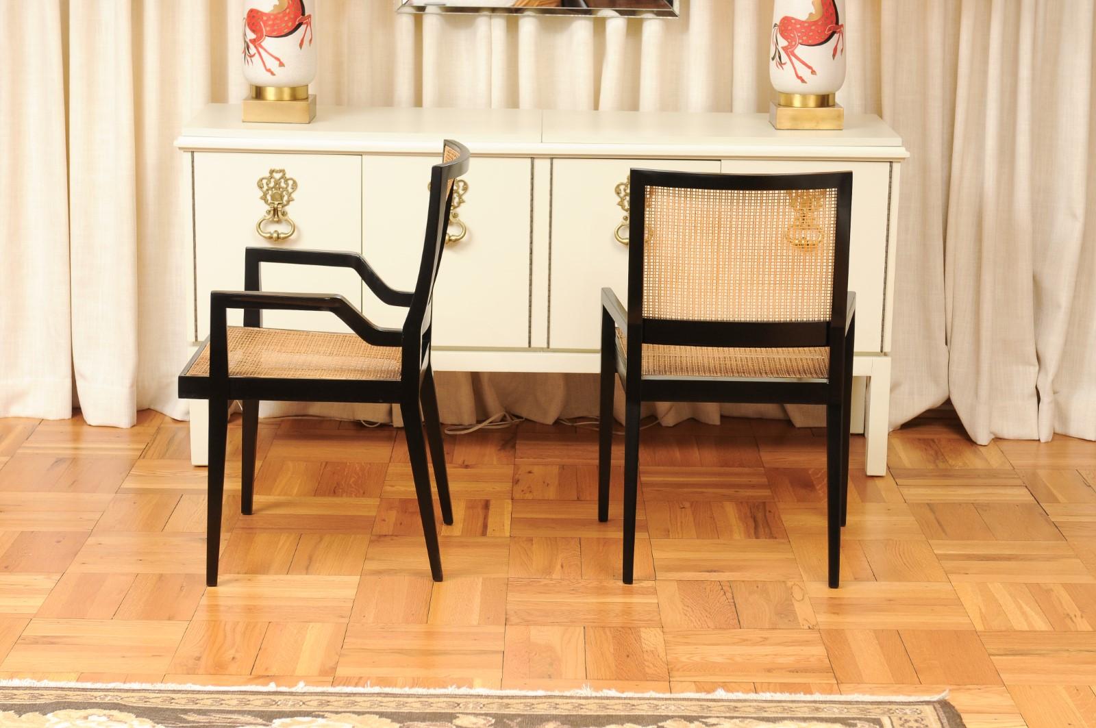 Spectacular Restored Set of 14 Sleek Double Cane Dining Chairs by Michael Taylor For Sale 3