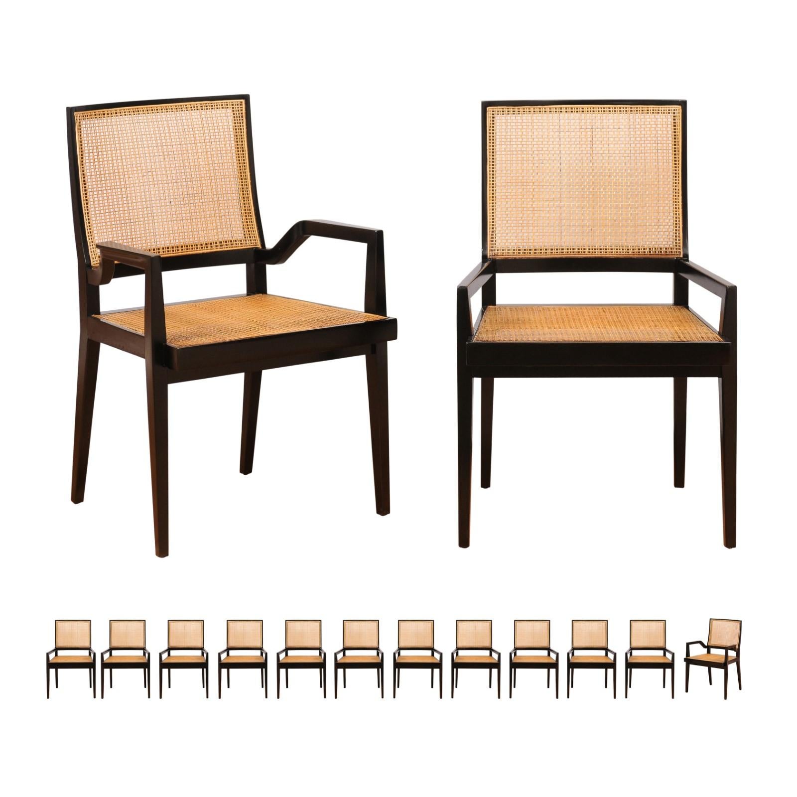 This large restored set of impossible to find seating examples is unique on the World market. These magnificent dining chairs are shipped as professionally photographed and described in the listing narrative: meticulously professionally restored and