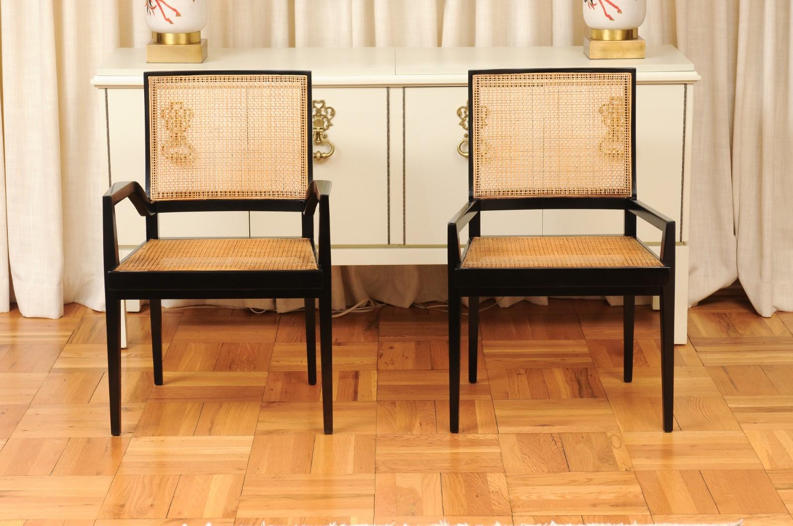 American Spectacular Restored Set of 14 Sleek Double Cane Dining Chairs by Michael Taylor For Sale
