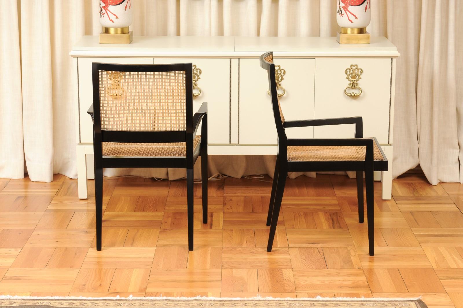 Spectacular Restored Set of 14 Sleek Double Cane Dining Chairs by Michael Taylor For Sale 1