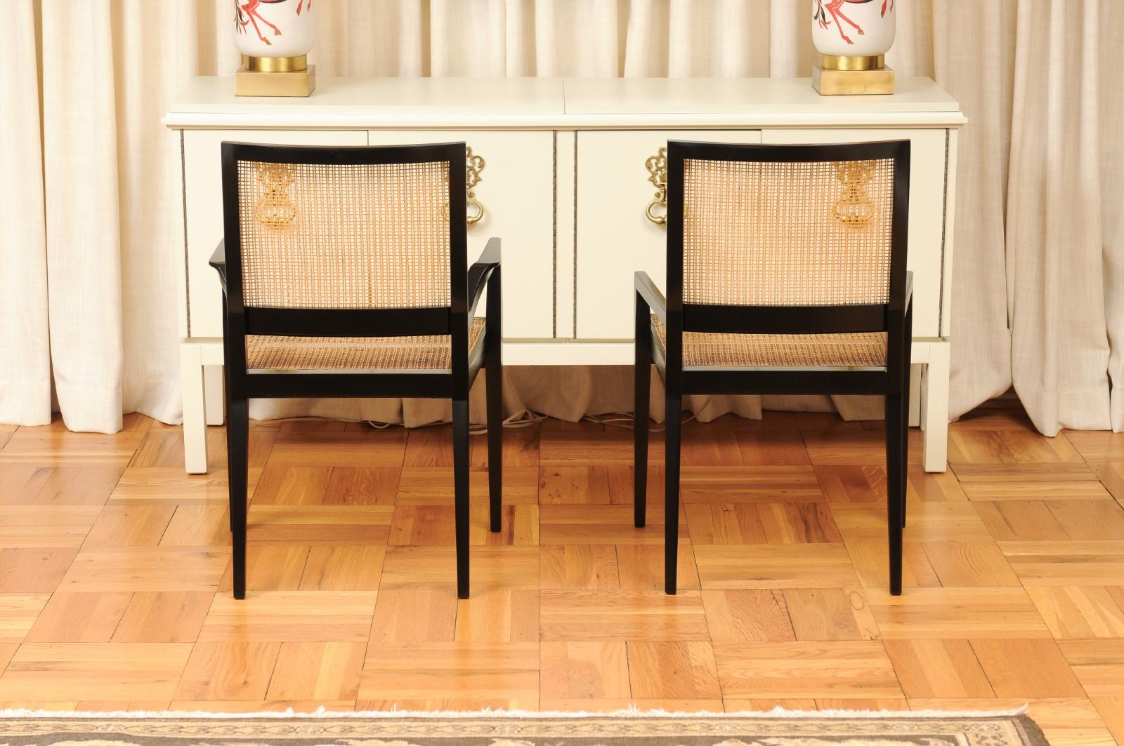 Spectacular Restored Set of 14 Sleek Double Cane Dining Chairs by Michael Taylor For Sale 2