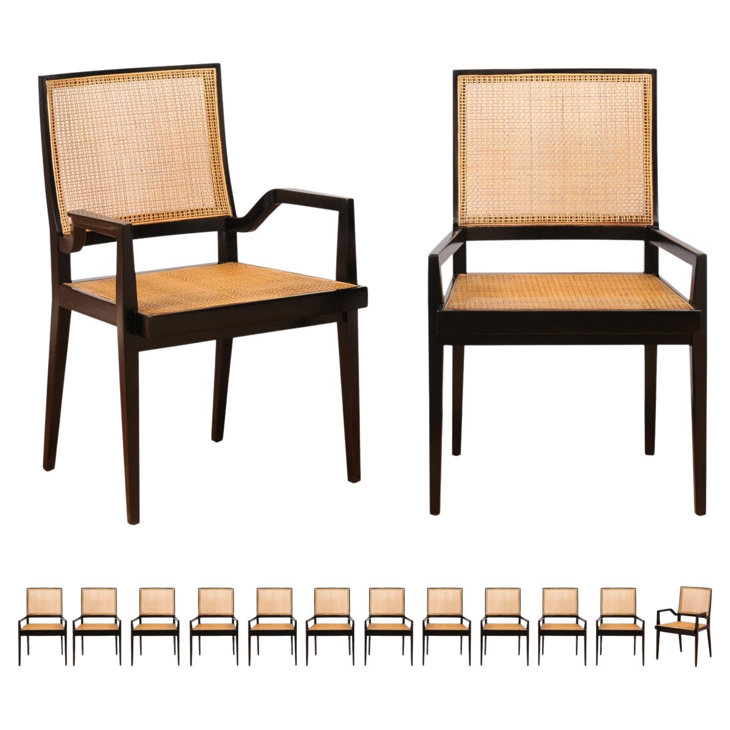 Spectacular Restored Set of 14 Sleek Double Cane Dining Chairs by Michael Taylor For Sale