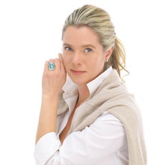 Spectacular Retro 1940s Aquamarine and Ruby Gold Ring