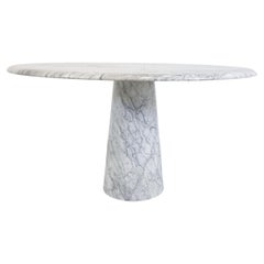  Spectacular Round Marble Dining or Center Table in Carrara Marble with a Conica