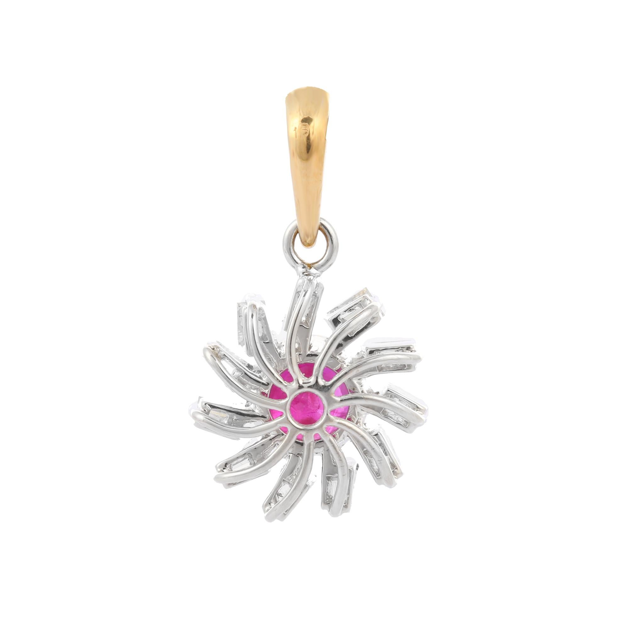 Round Cut Spectacular Round Ruby Pendant Mounted with 14K Gold and Diamonds For Sale