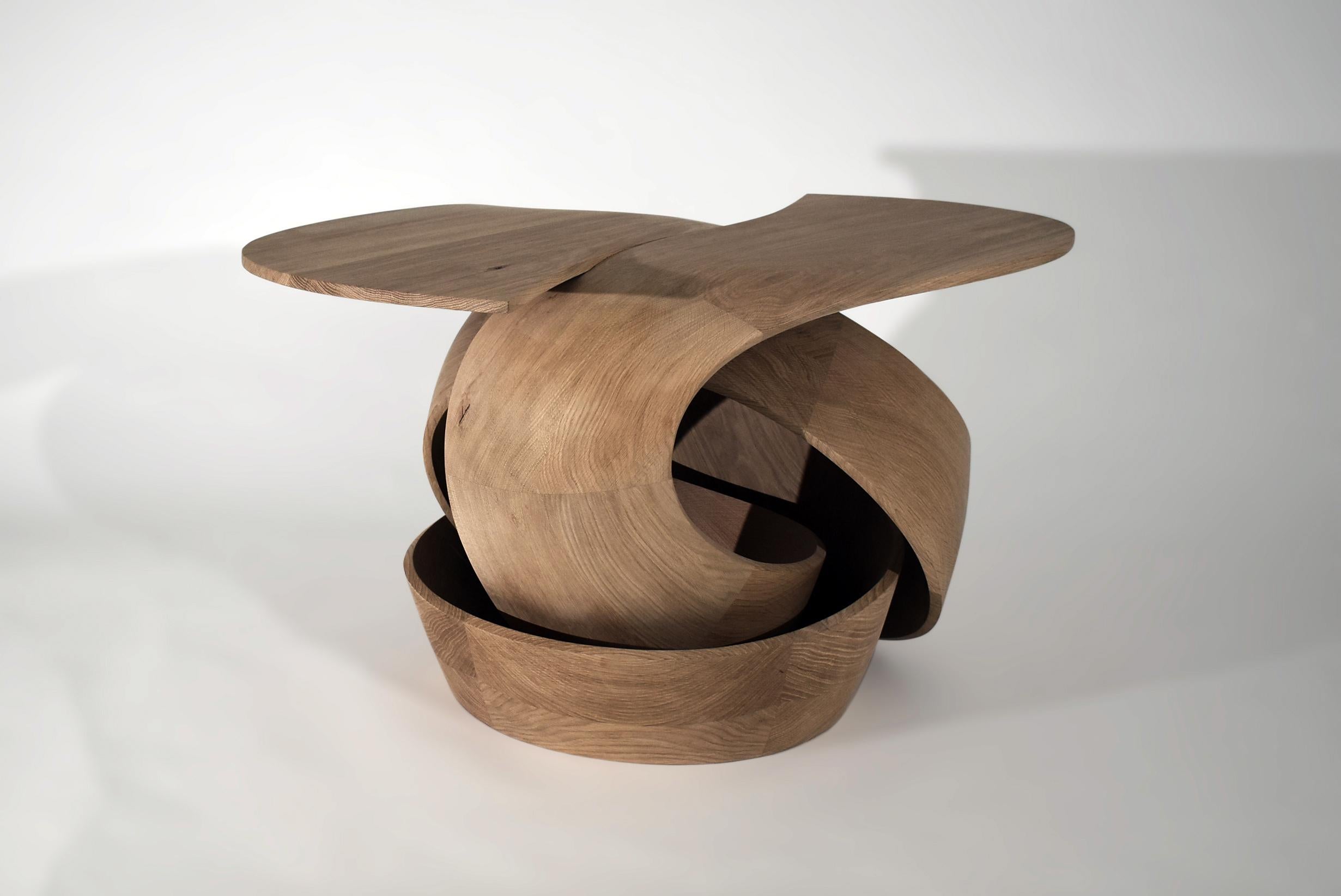 British Sculptural 'knotted' side and/or coffee table in fumed oak by a master maker