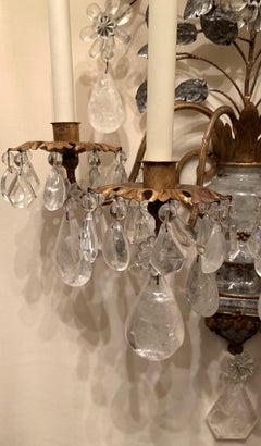 Spectacular vintage Maison Baguès Gilt Rock Crystal Palatial Wall Sconce