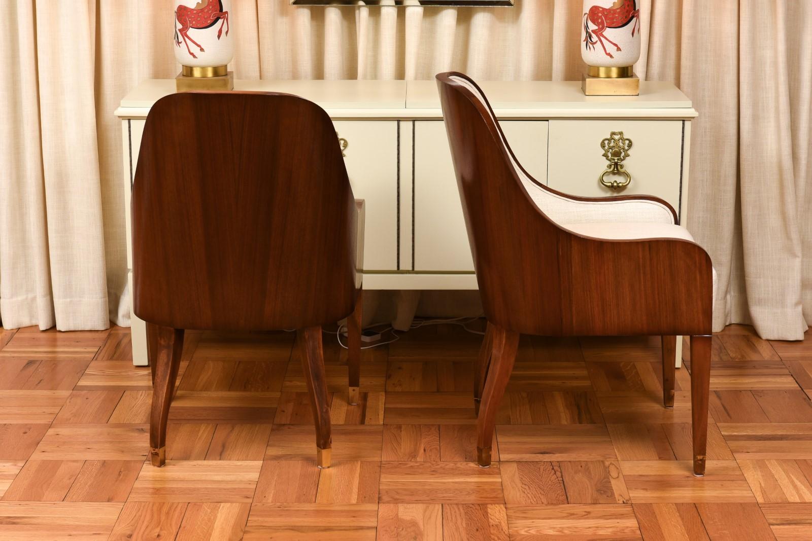 Spectacular Set of 10 Art Deco Revival Chairs in Bookmatch Figured Walnut For Sale 4