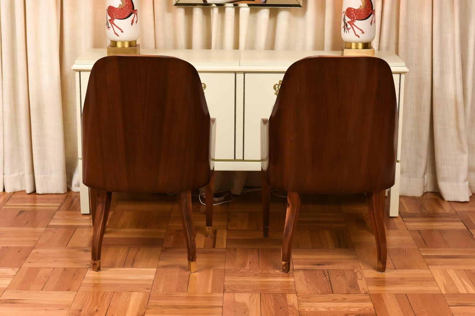 Spectacular Set of 10 Art Deco Revival Chairs in Bookmatch Figured Walnut For Sale 5