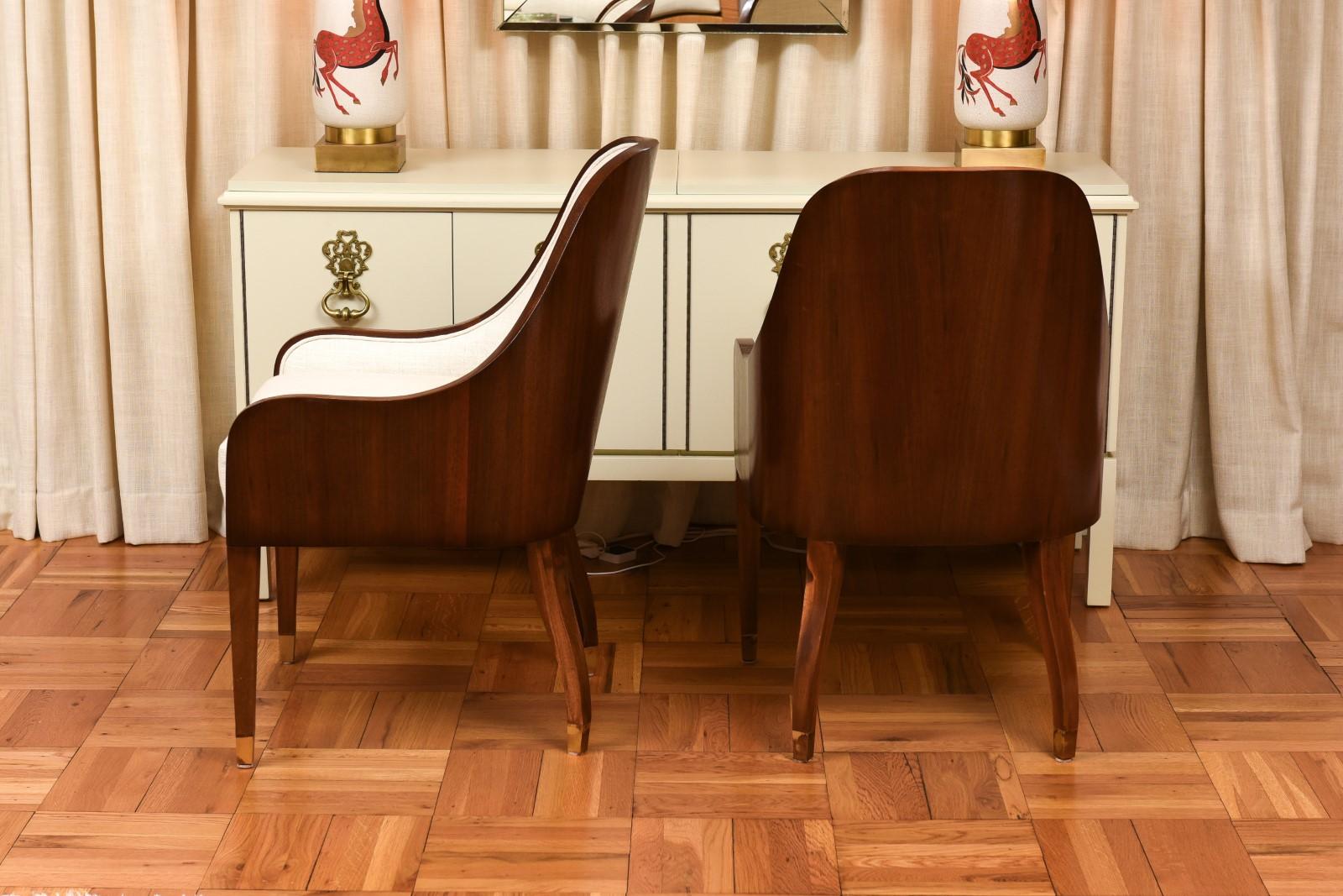 Spectacular Set of 10 Art Deco Revival Chairs in Bookmatch Figured Walnut For Sale 6