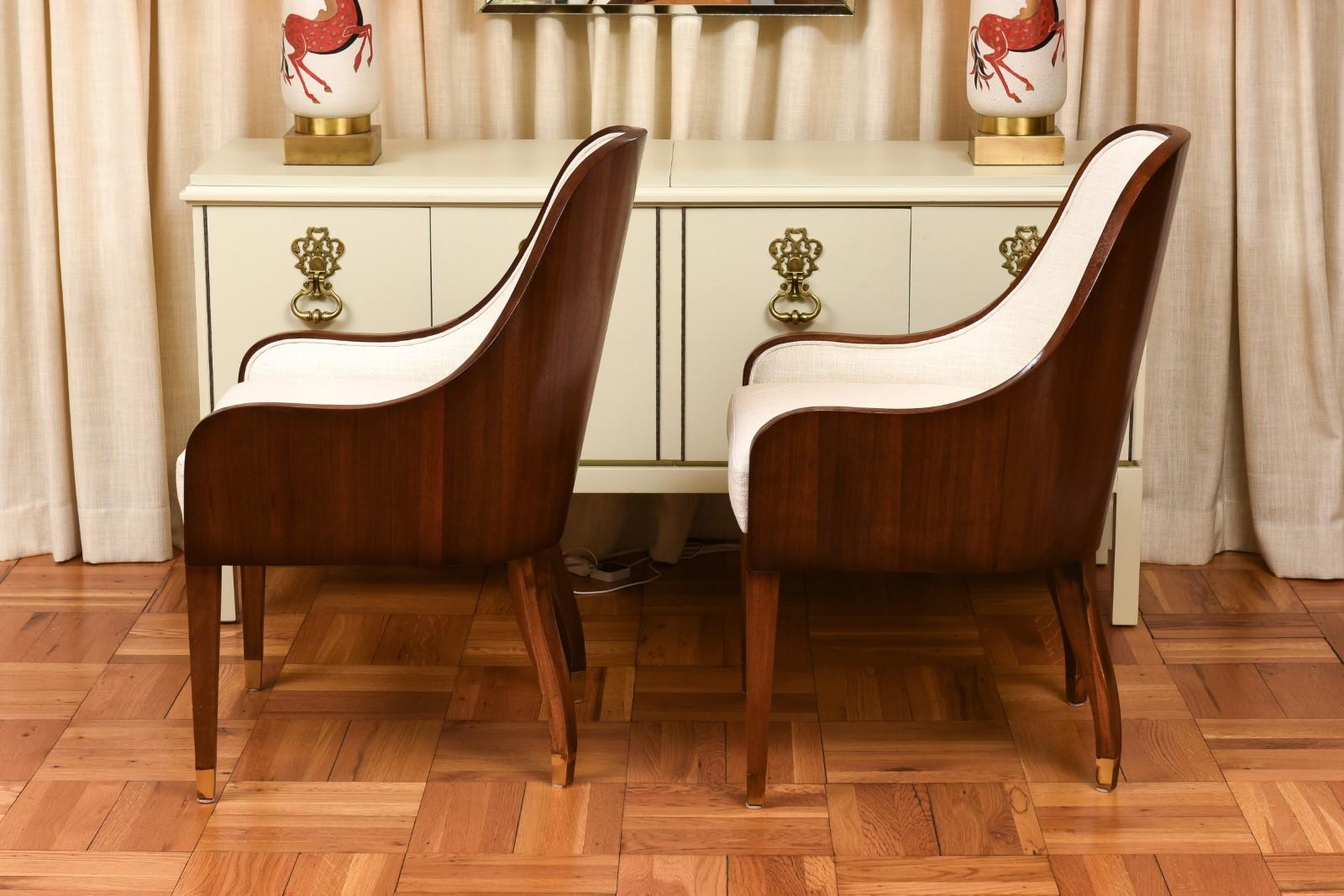 Spectacular Set of 10 Art Deco Revival Chairs in Bookmatch Figured Walnut For Sale 7