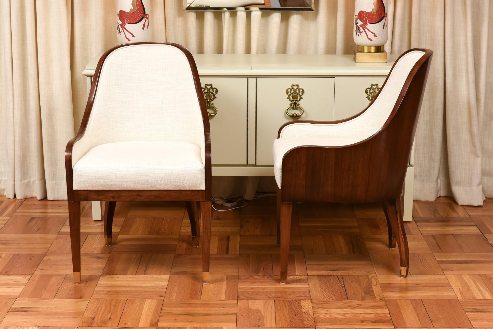Spectacular Set of 10 Art Deco Revival Chairs in Bookmatch Figured Walnut For Sale 8
