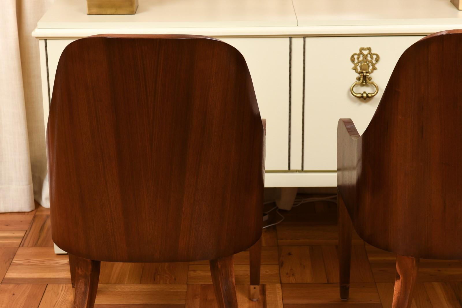 Spectacular Set of 10 Art Deco Revival Chairs in Bookmatch Figured Walnut For Sale 12