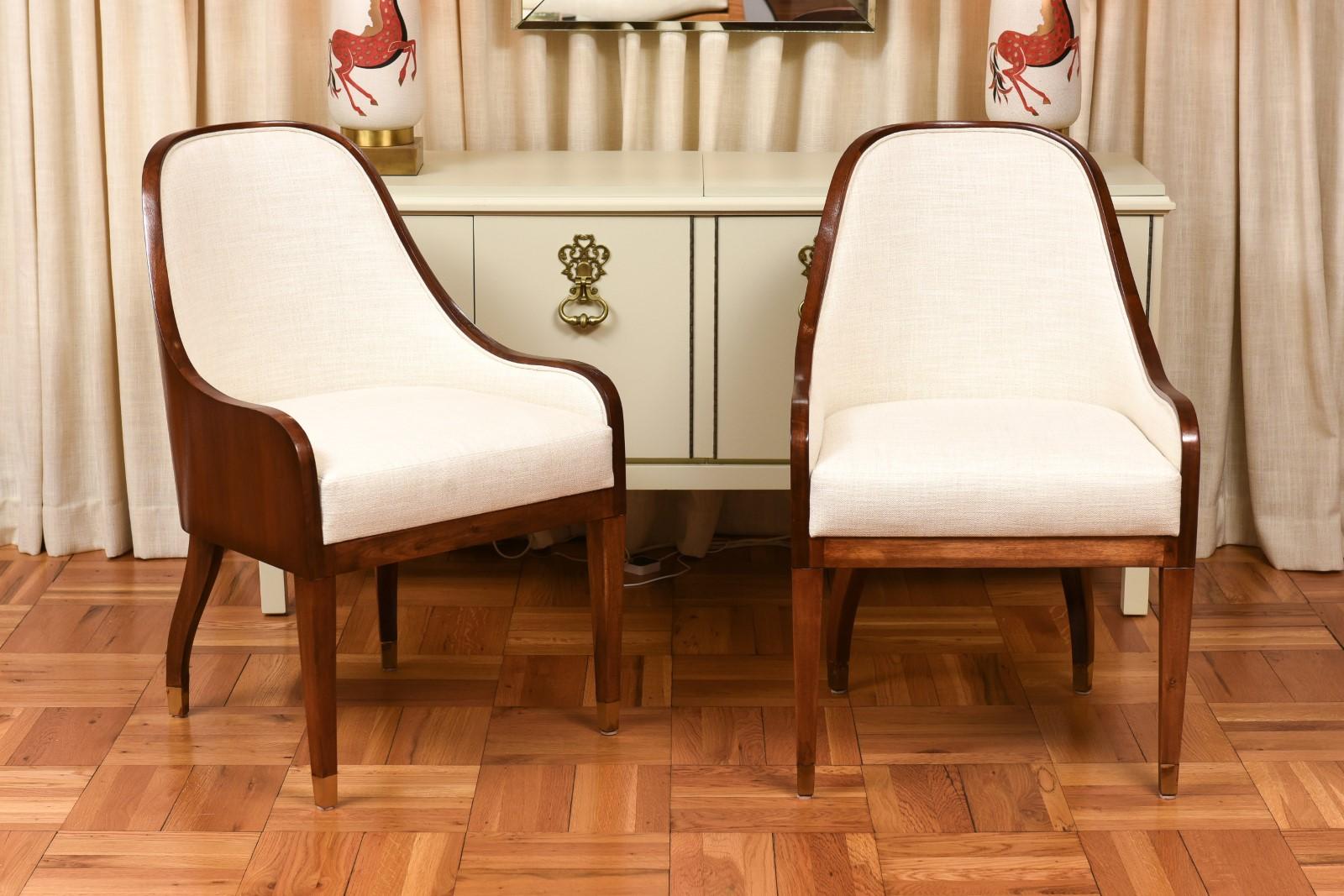 Unknown Spectacular Set of 10 Art Deco Revival Chairs in Bookmatch Figured Walnut For Sale