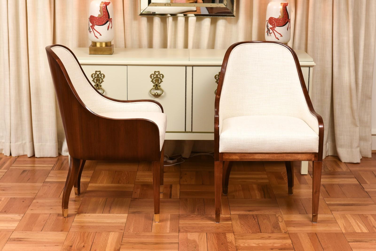 Spectacular Set of 10 Art Deco Revival Chairs in Bookmatch Figured Walnut For Sale 2