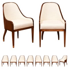 Spectacular Set of 10 Art Deco Revival Chairs in Bookmatch Figured Walnut