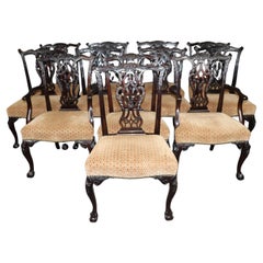 Espectacular Juego de 12 Sillas de Comedor Chippendale Inglesas de Caoba Tallada