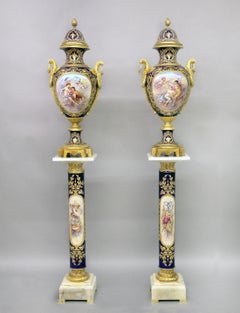 Spectacular Set of 19th Century Bronze Mounted Sèvres Style Vases and Pedestals