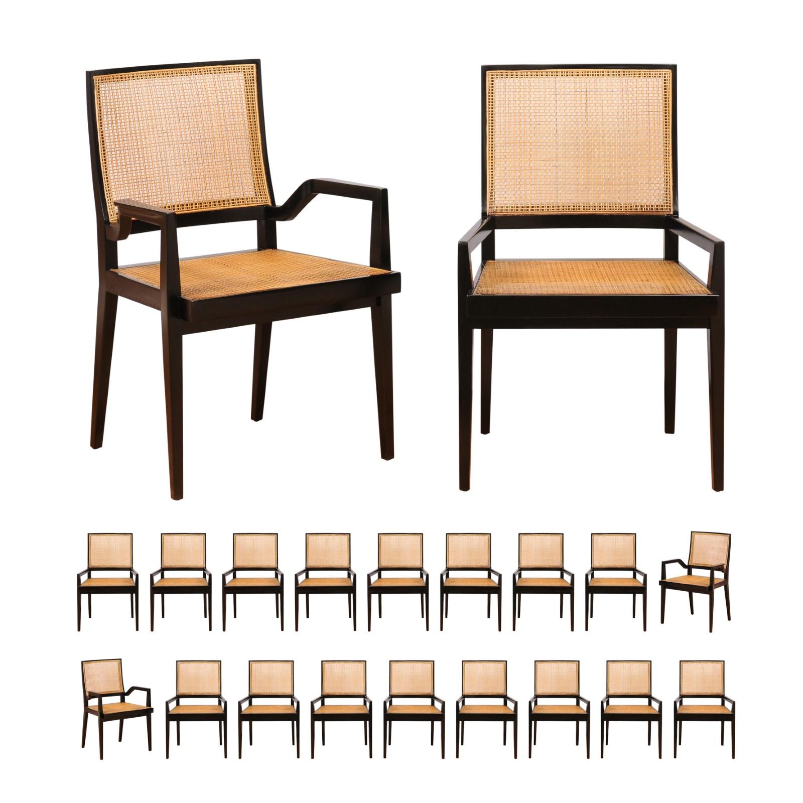 Spectaculaire ensemble de 20 chaises de salle à manger élégantes à double canne de Michael Taylor en vente 12