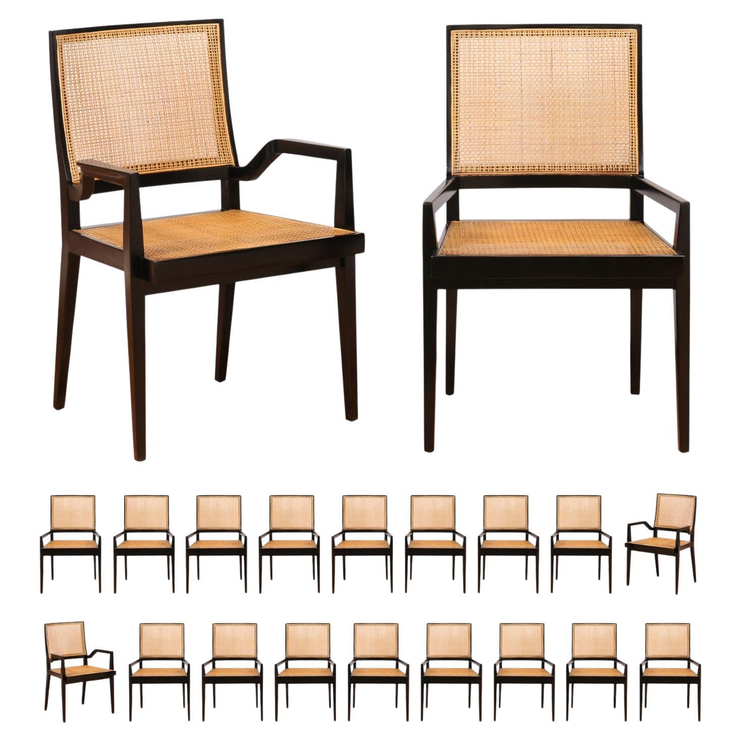 Spectacular Set of 20 Sleek Double Cane Dining Chairs by Michael Taylor For Sale
