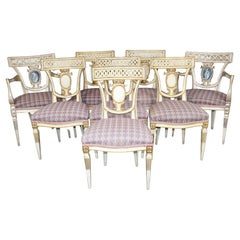 Spectacular set of 8 Italian Neoclassical Paint Decorated Figural Dining Chairs