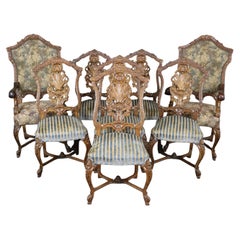 Spectacular Set of 8 Profusely Carved French Louis XV Style Dining Chairs