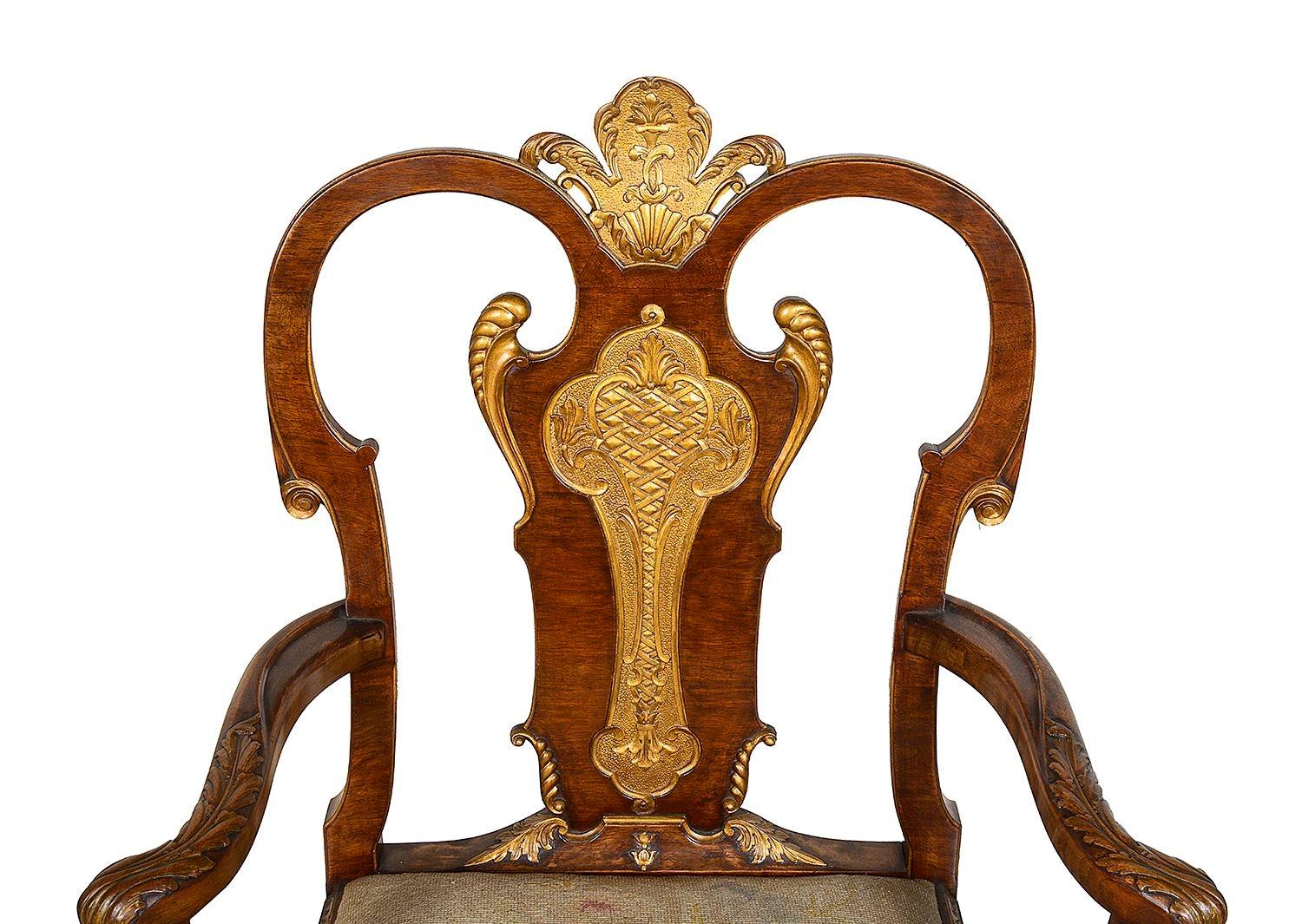 English Spectacular set of 8 Queen Anne style Walnut chairs, circa 1900 For Sale