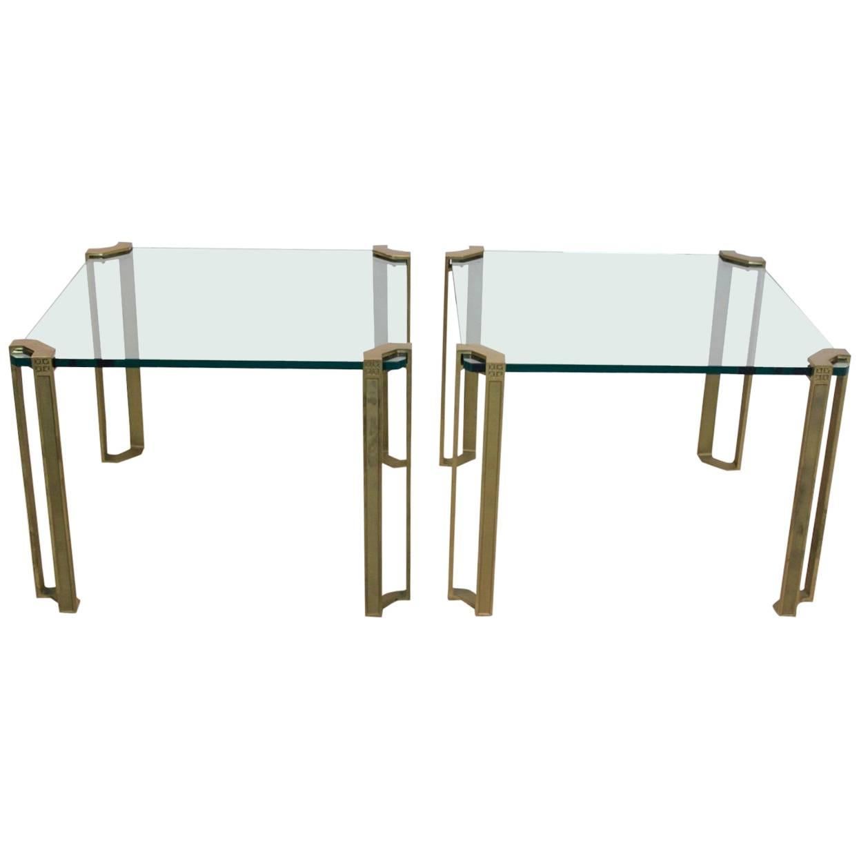 Spectacular Set of Peter Ghyczy Brass and Glass Side Tables