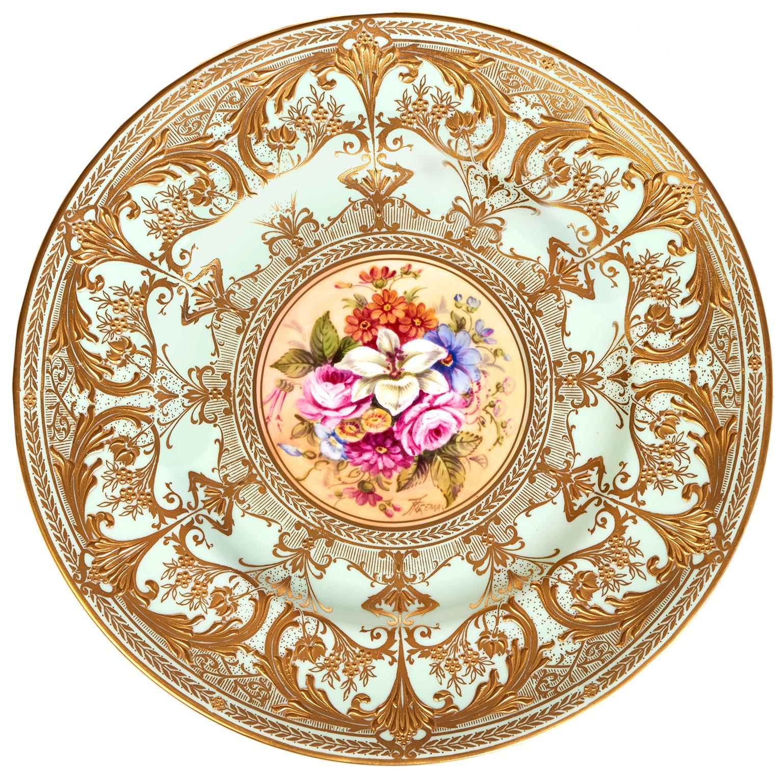 English Spectacular Set of Royal Worcester Hand Decorated Dinner Plates